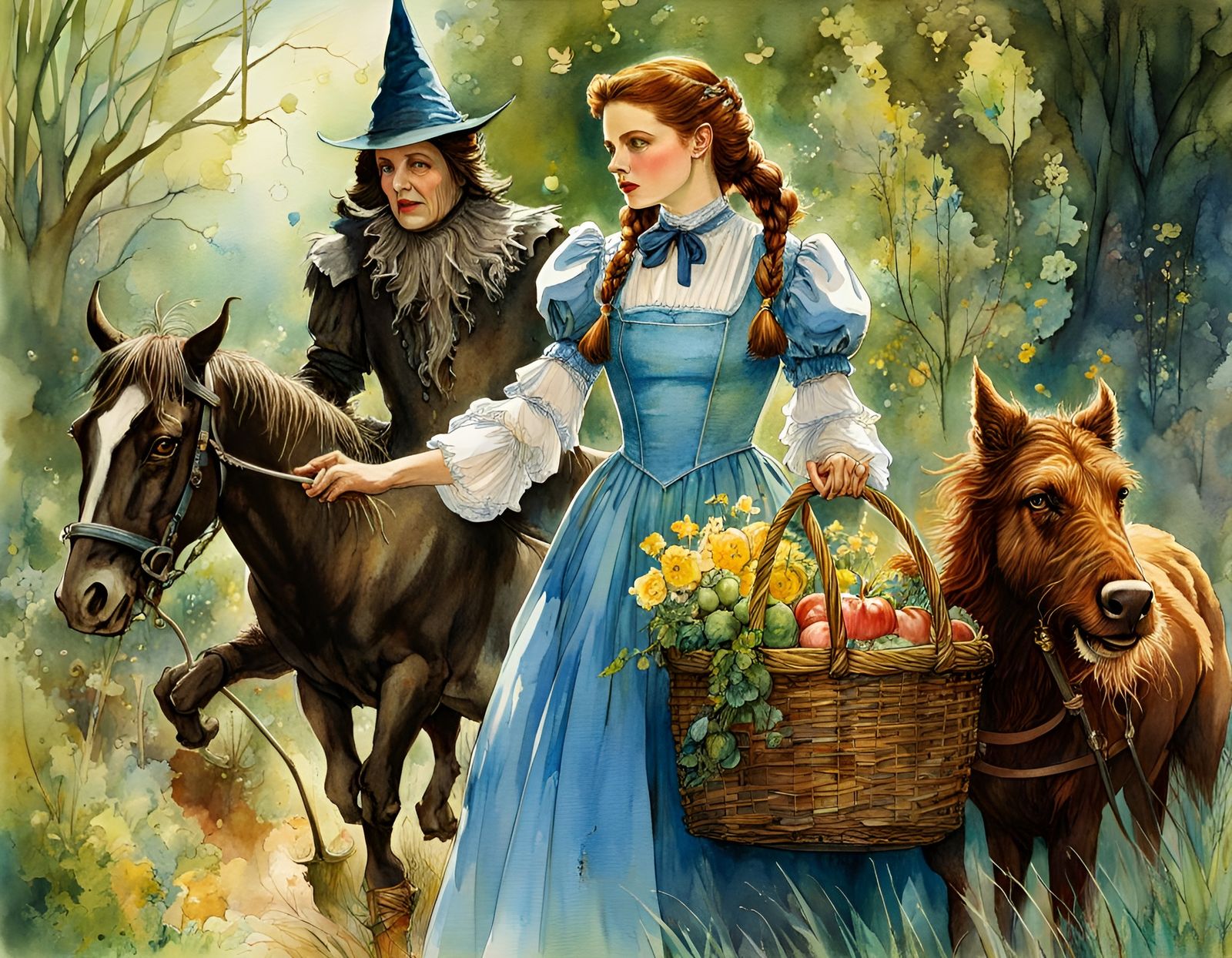Wizard of Oz: Dorothy and the Witch, Watercolor Style