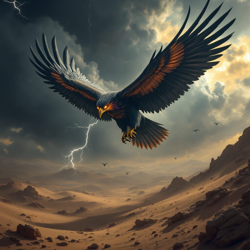 Majestic Roc Eagle Soars Through Hostile Desert Skies in Art...