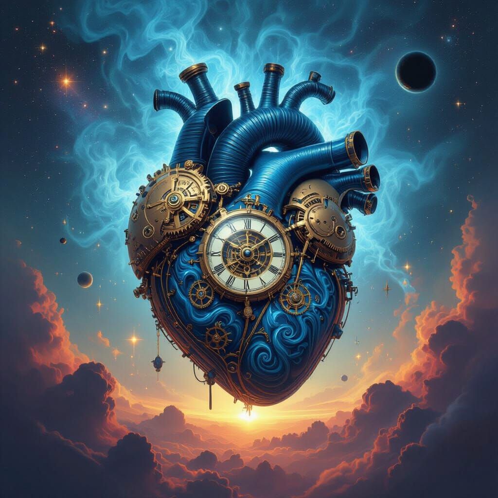 Steampunk Celestial Heart Pumping Cosmic Energy