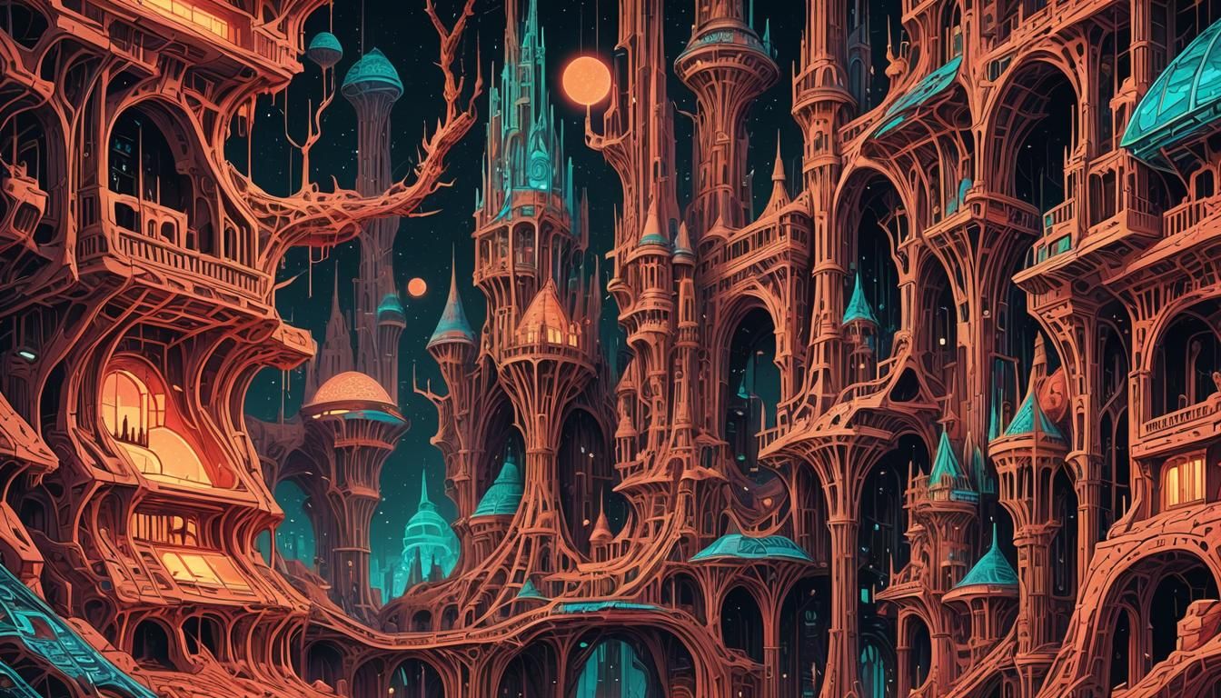 Martian Desert Architecture in Retro-Futuristic Comic Art