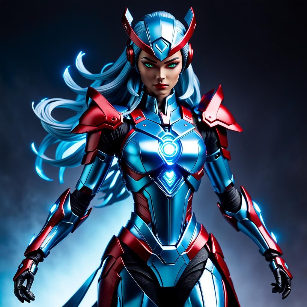 Futuristic Action Figure in Silver-Blue Armor