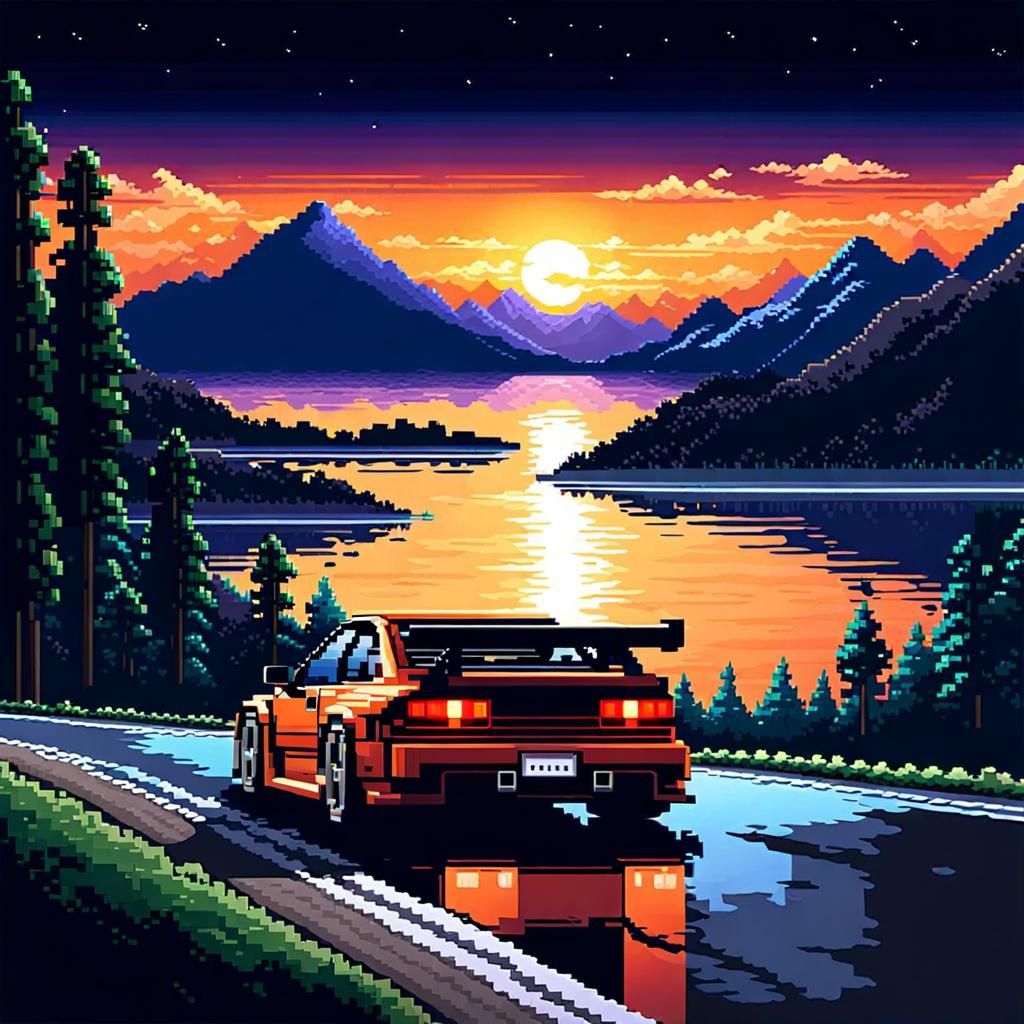 Pixel Car Racer in 8-Bit Night Scenery