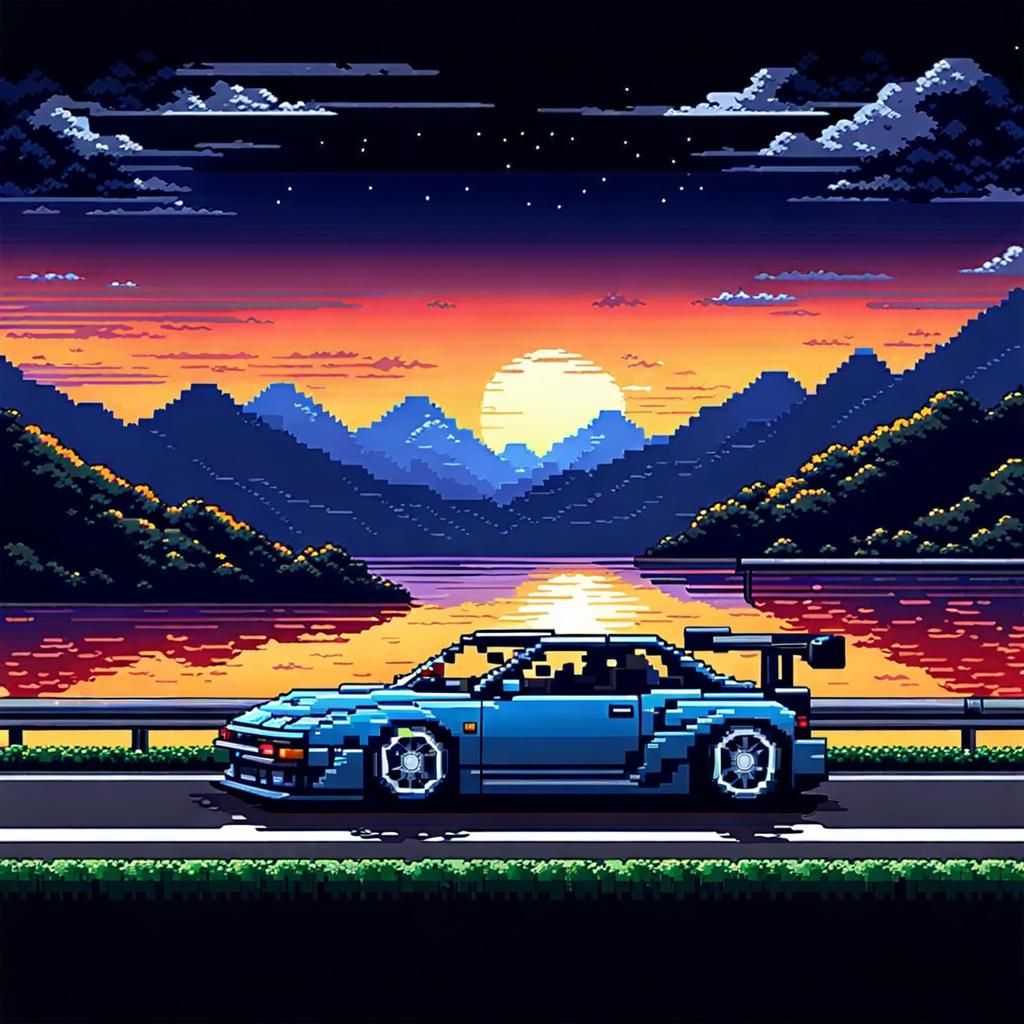 Pixel Car Racer in Striking 8-Bit Night Scene