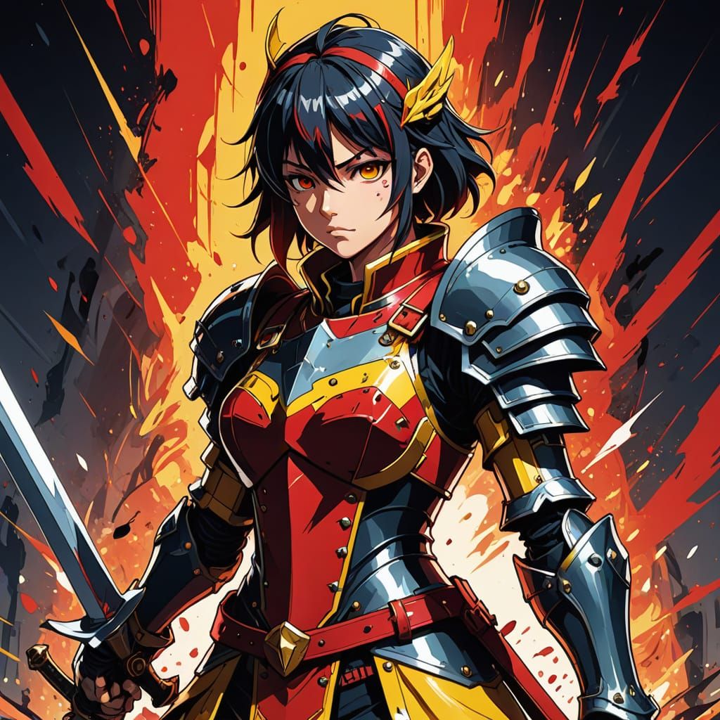 Vibrant Anime Mercenary in Plate Armour
