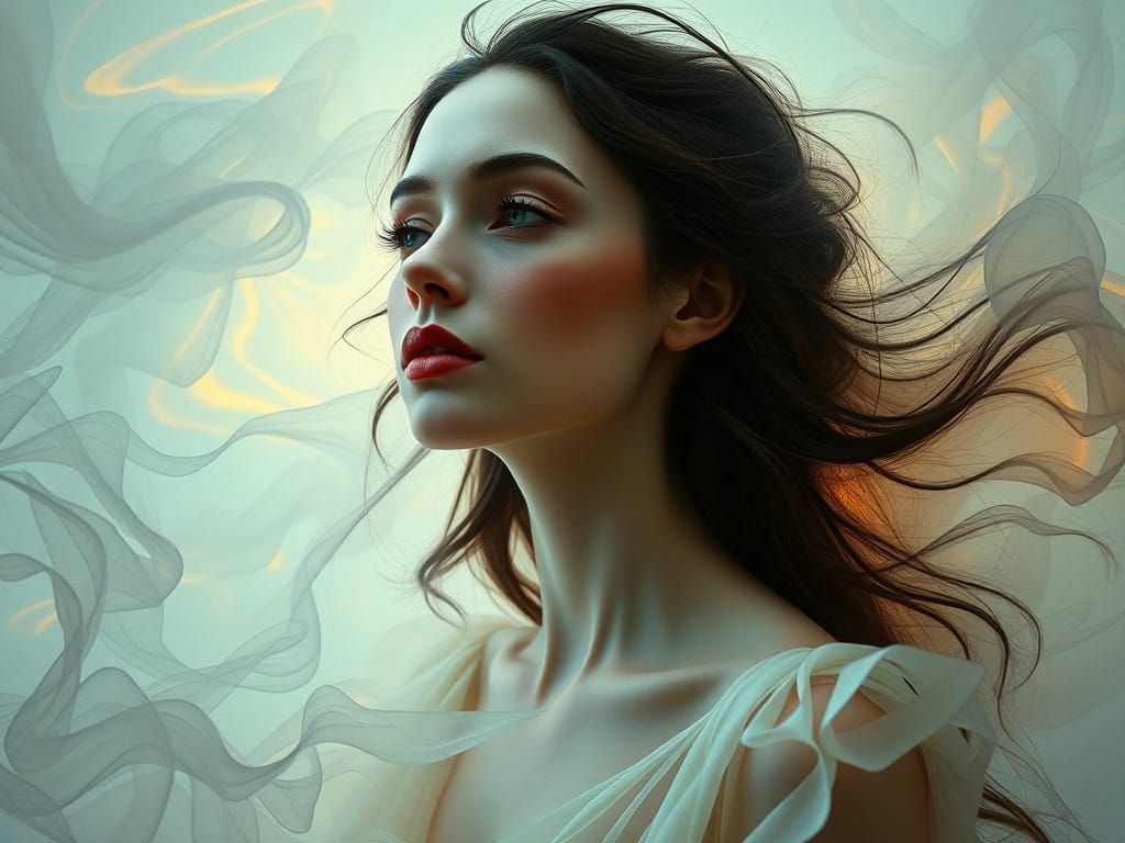 Ethereal Dream Woman in Iridescent Mist