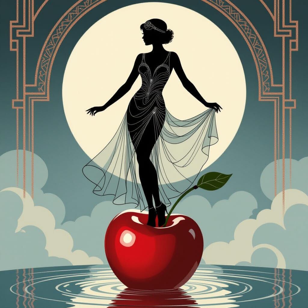 Gatsby Girl on Cherry in Shimmering Art Deco Style