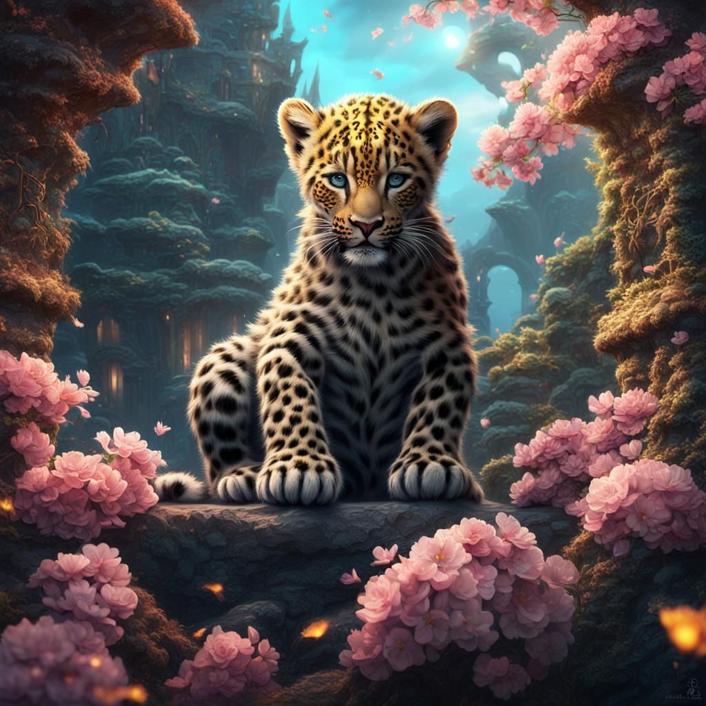 Leopard Cub and Dragon in Blossom Lair
