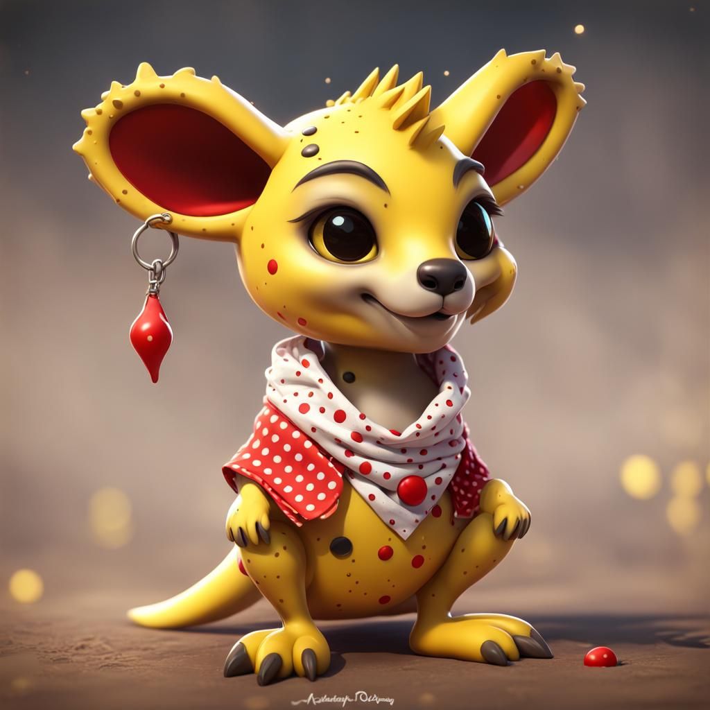 Chibi Yellow Kangaroo with Handkerchief: Digital Art