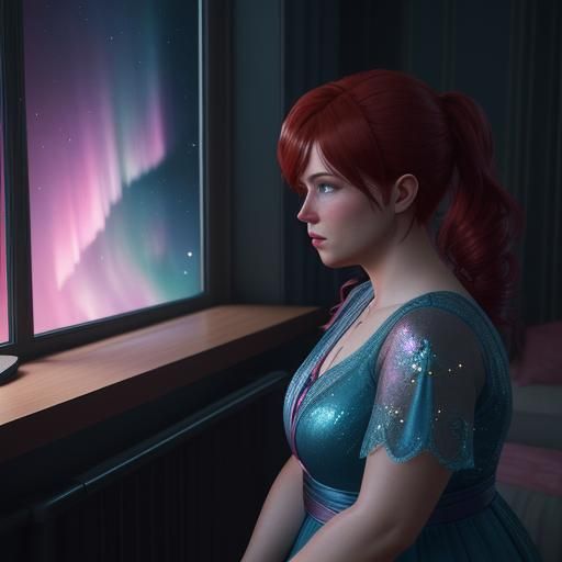 Redhead in Nebula, 3D Game Cinematic Portrait