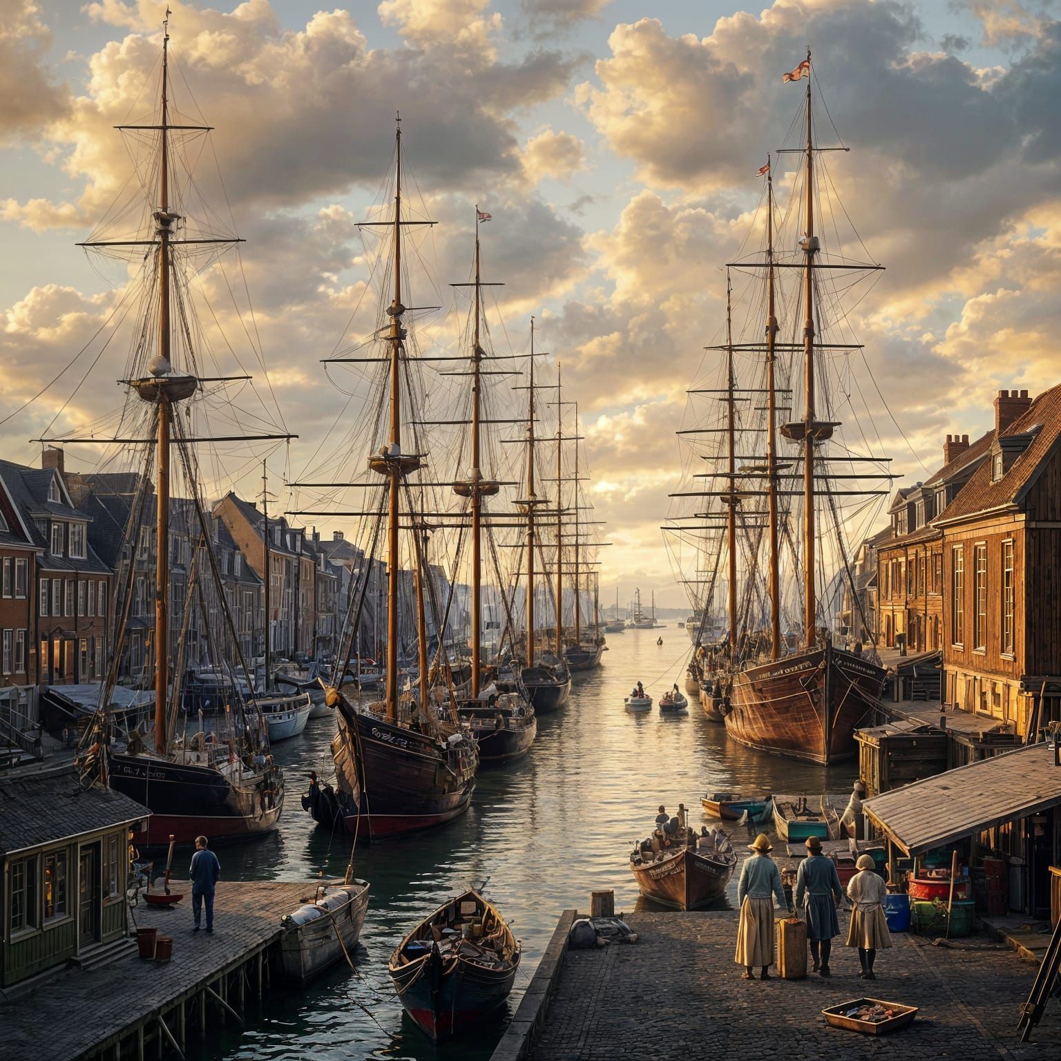 18th Century Dutch Harbor Scene at Sunrise