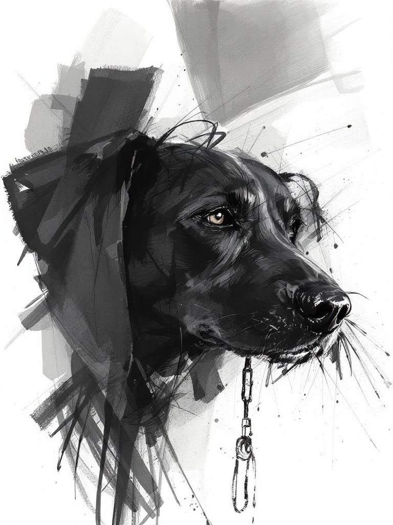 Gestural Charcoal Dog in Sunlit Fashion Editorial