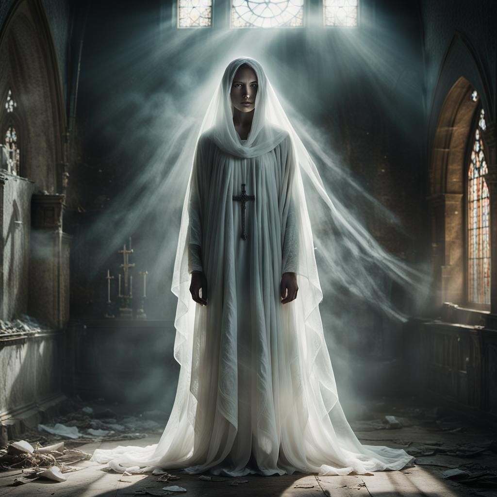 Ethereal Portrait of a Ghost in Abandoned Church