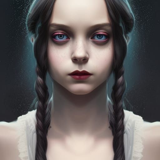 Wednesday Addams Portrait in Art Nouveau Style