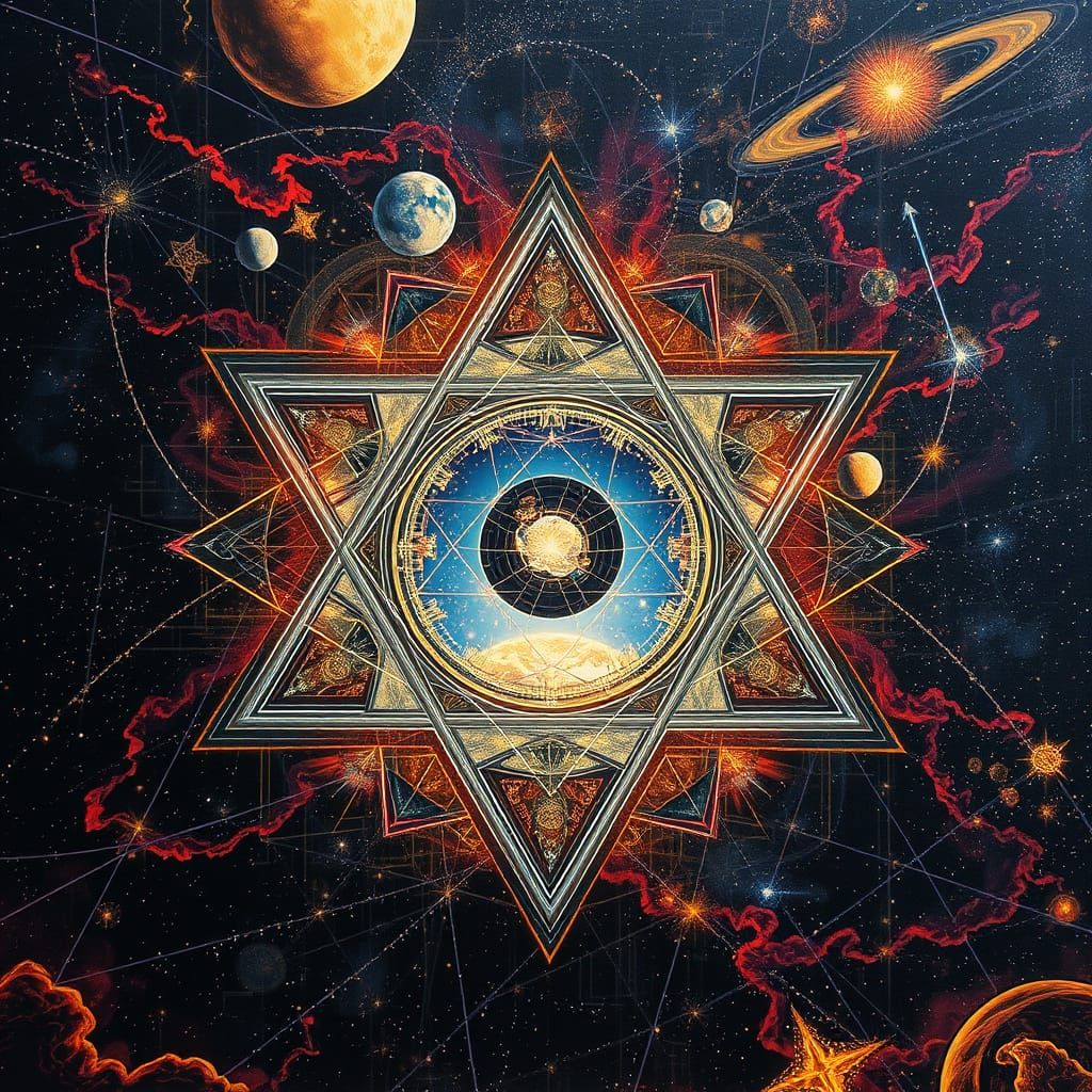 Cosmic Geometry: Impossible Figures in Astral Illustration