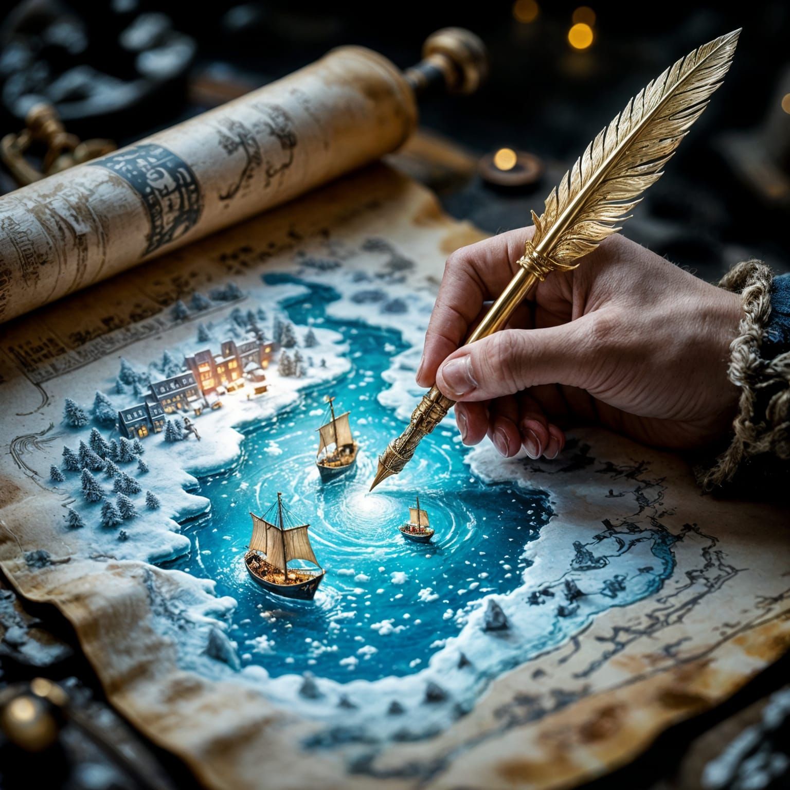 Magical Winter Train Map Drawn by Golden Quill