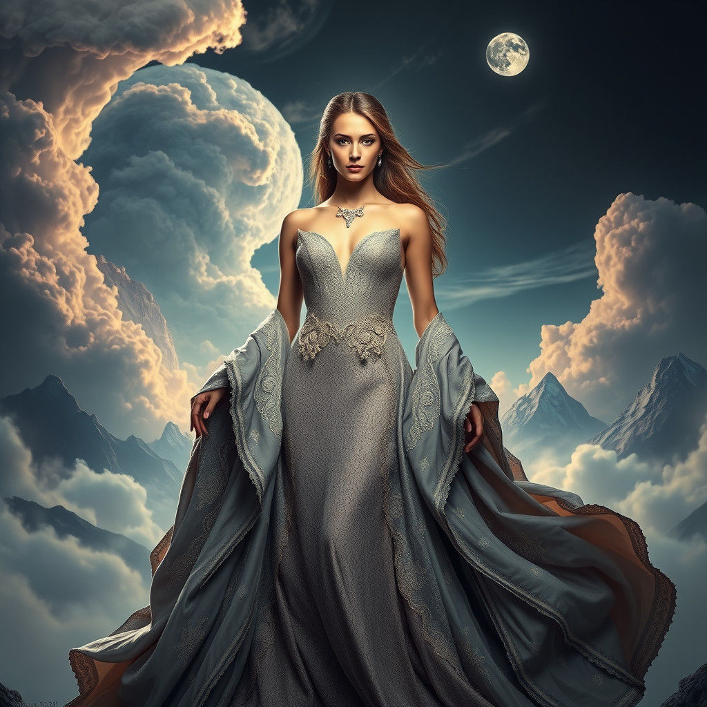 Elegant Female Figure in a Mythological Realm