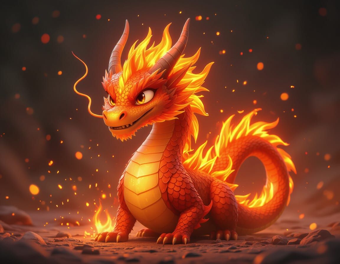 Flame Dragon Born From a Spark in Cinematic 3D Style