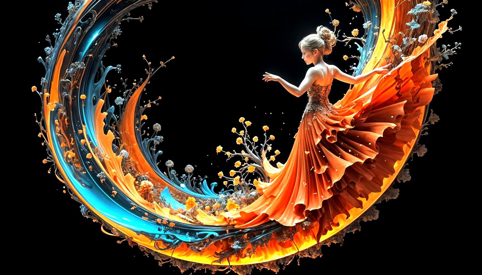 Futuristic Abstract Sculpture Floating in Space