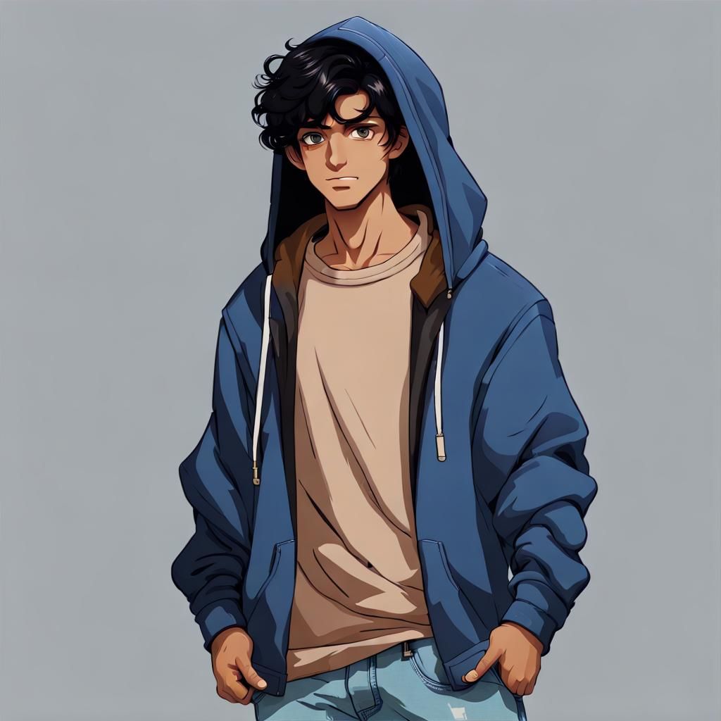 Boy with Hoodie and Baggy Jeans