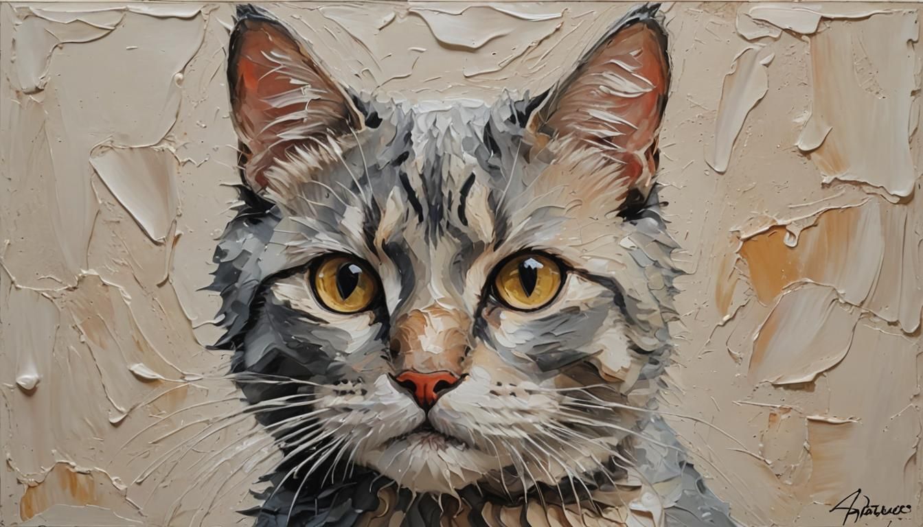 Adorable Impasto Painting of a Cat