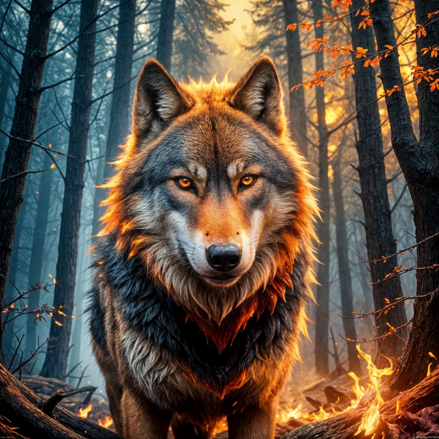 Fiery Wolf Face: Detailed Fantasy Concept Art