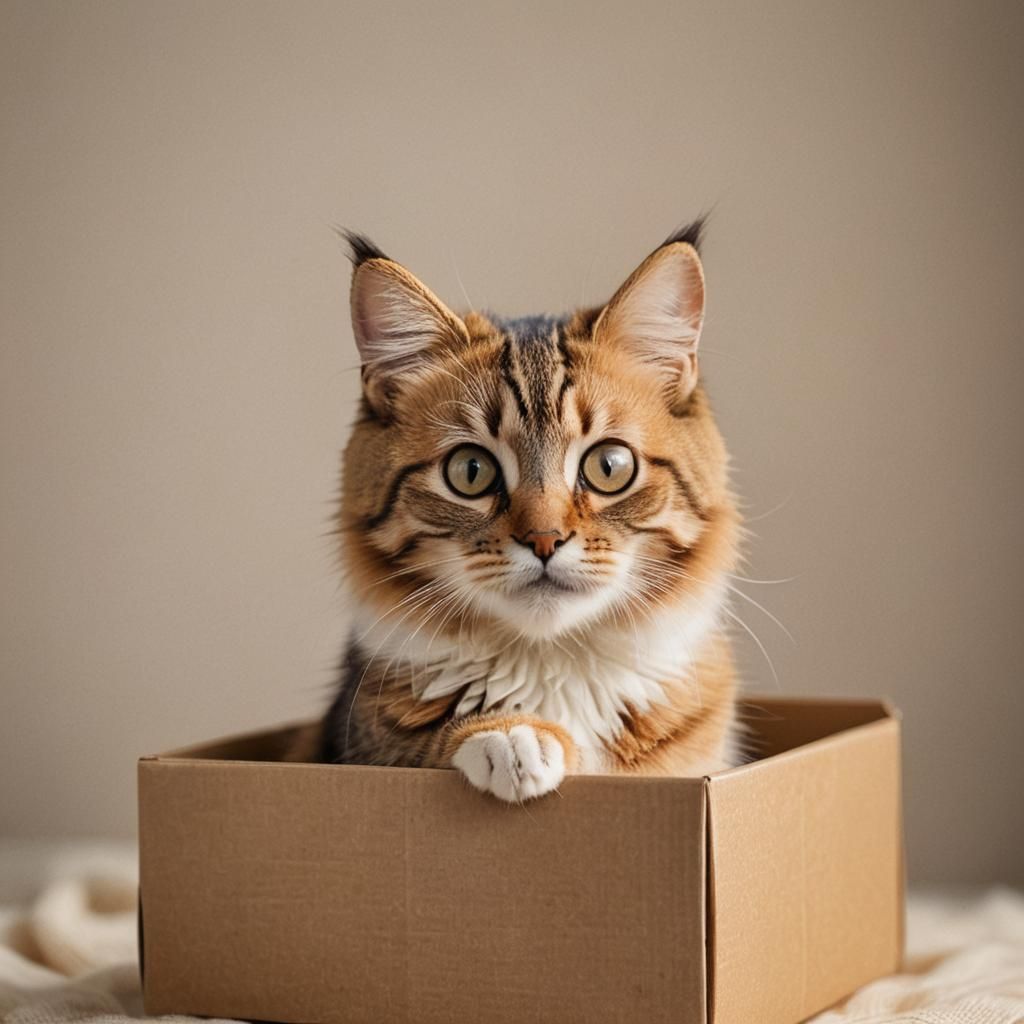 Cute Cat Sits Comfortably in Small Box