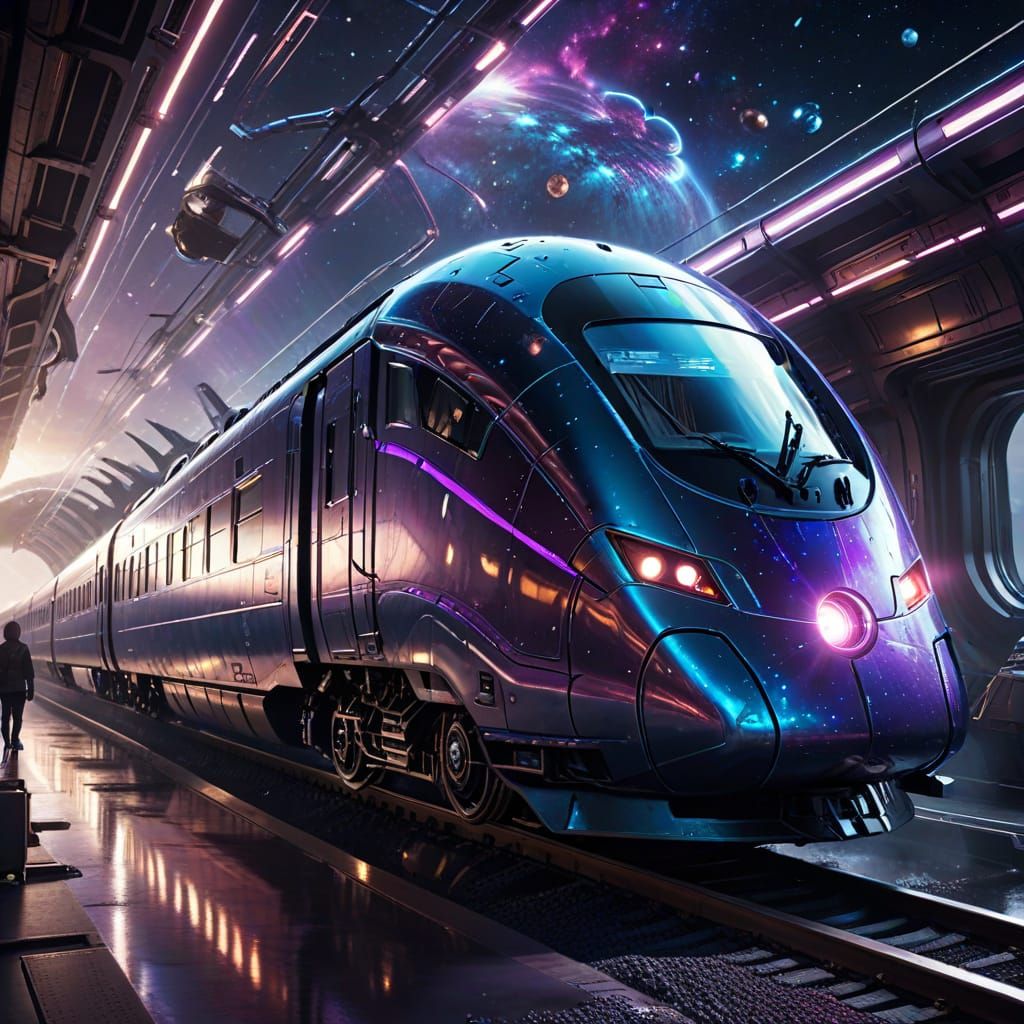 Majestic Intergalactic Train in Hyper-Realistic Cyberpunk Ae...