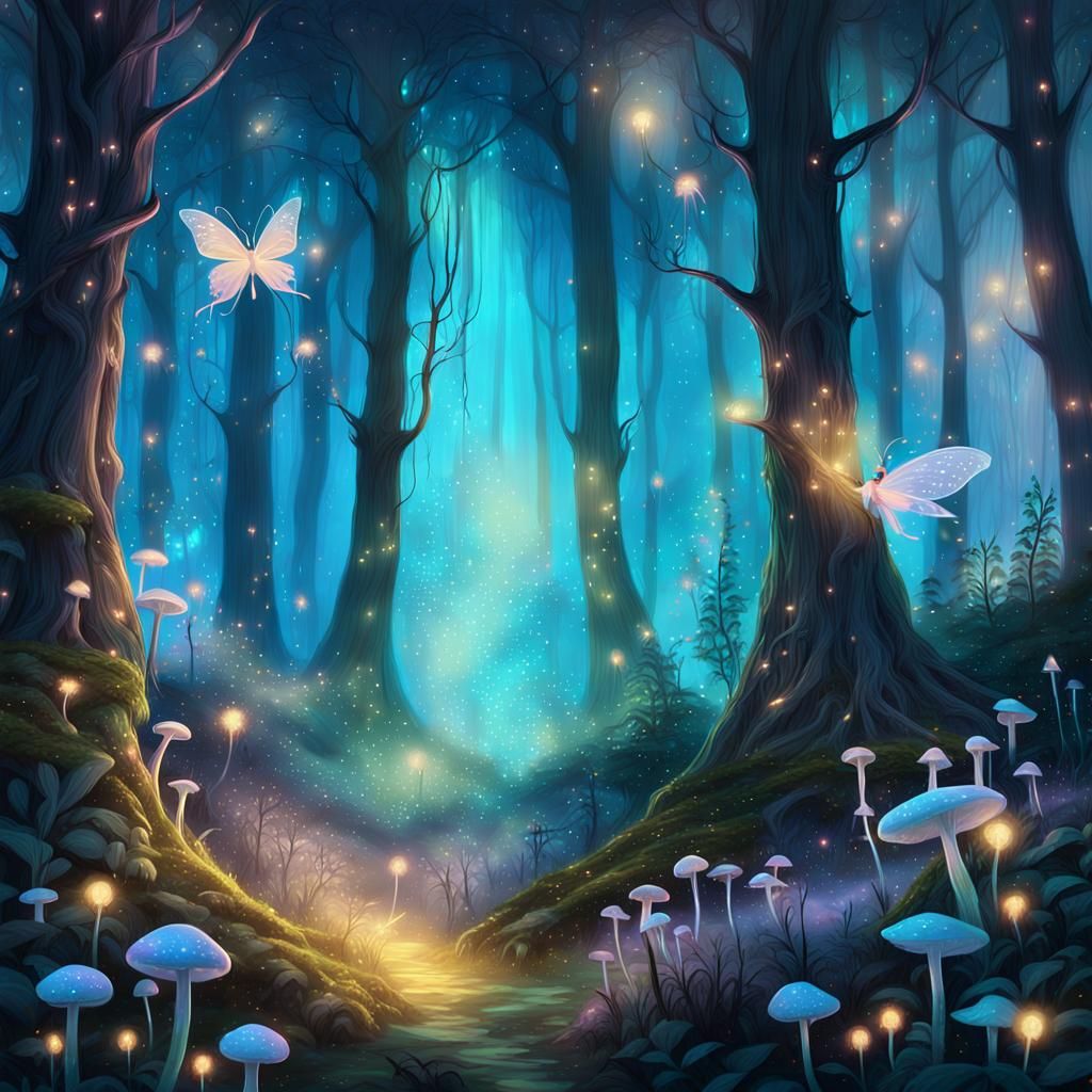 Fairies Dancing in Enchanted Forest: Fantasy Art