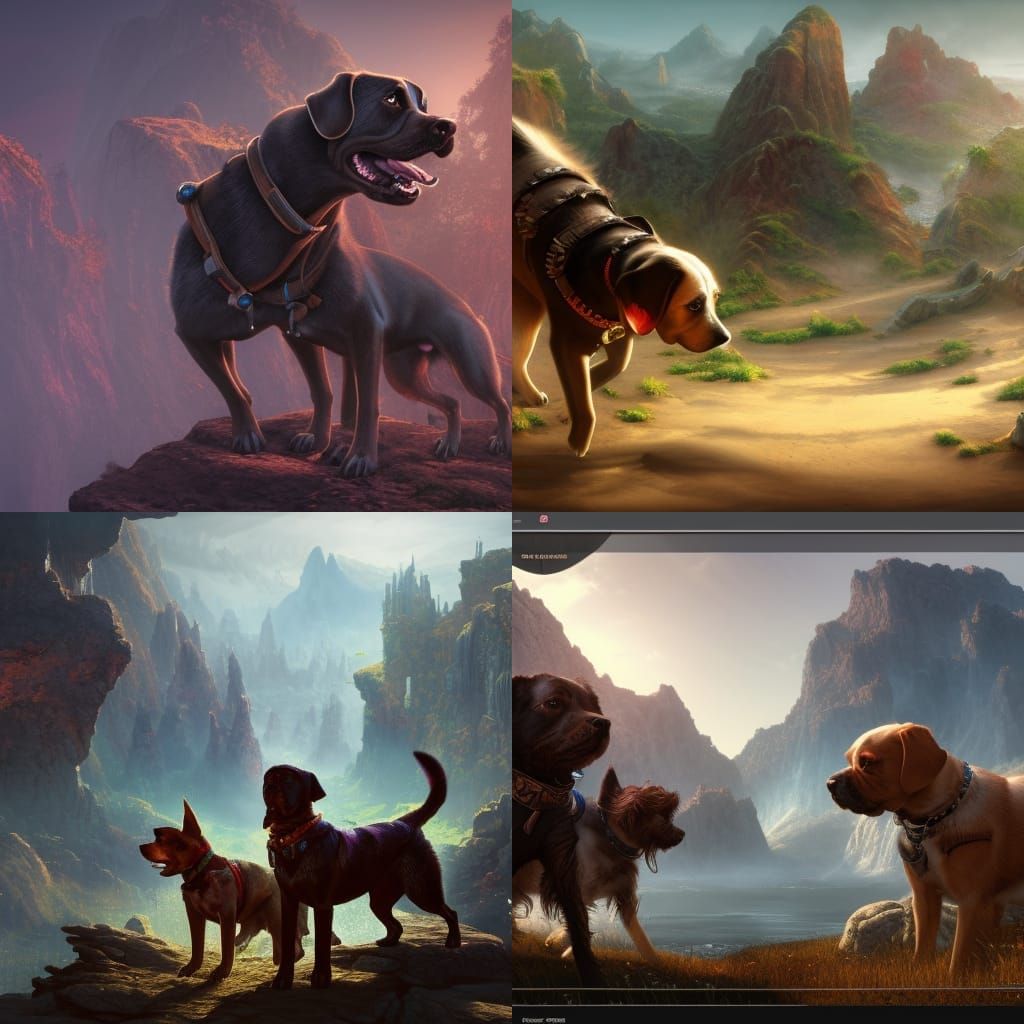 Fantastical Dogs in Detailed Matte Painting