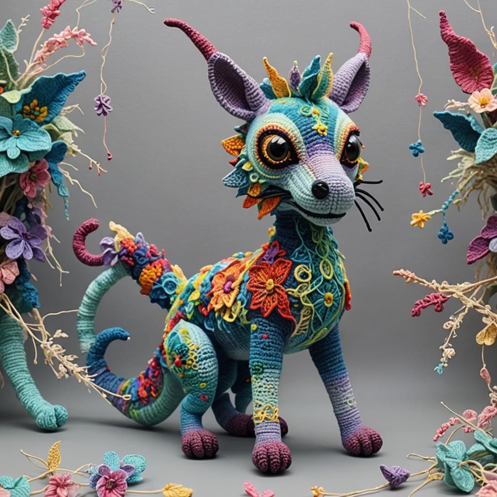 Crochet Amigurumi Alebrije Chupacabra in Ethereal Style