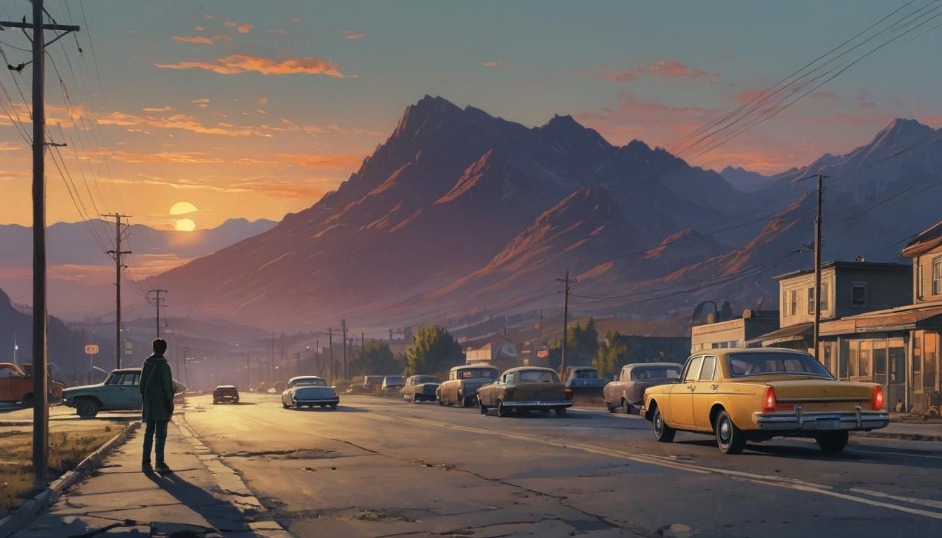 Youthful Figure Yearning for Escape: Watercolor Landscape