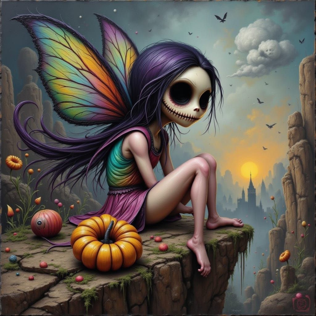 Sad Fairy on Precipice in Burton Style