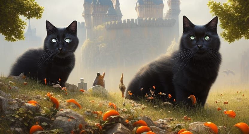 Armored Cats Guarding Medieval Castle, Hyperrealistic Portra...