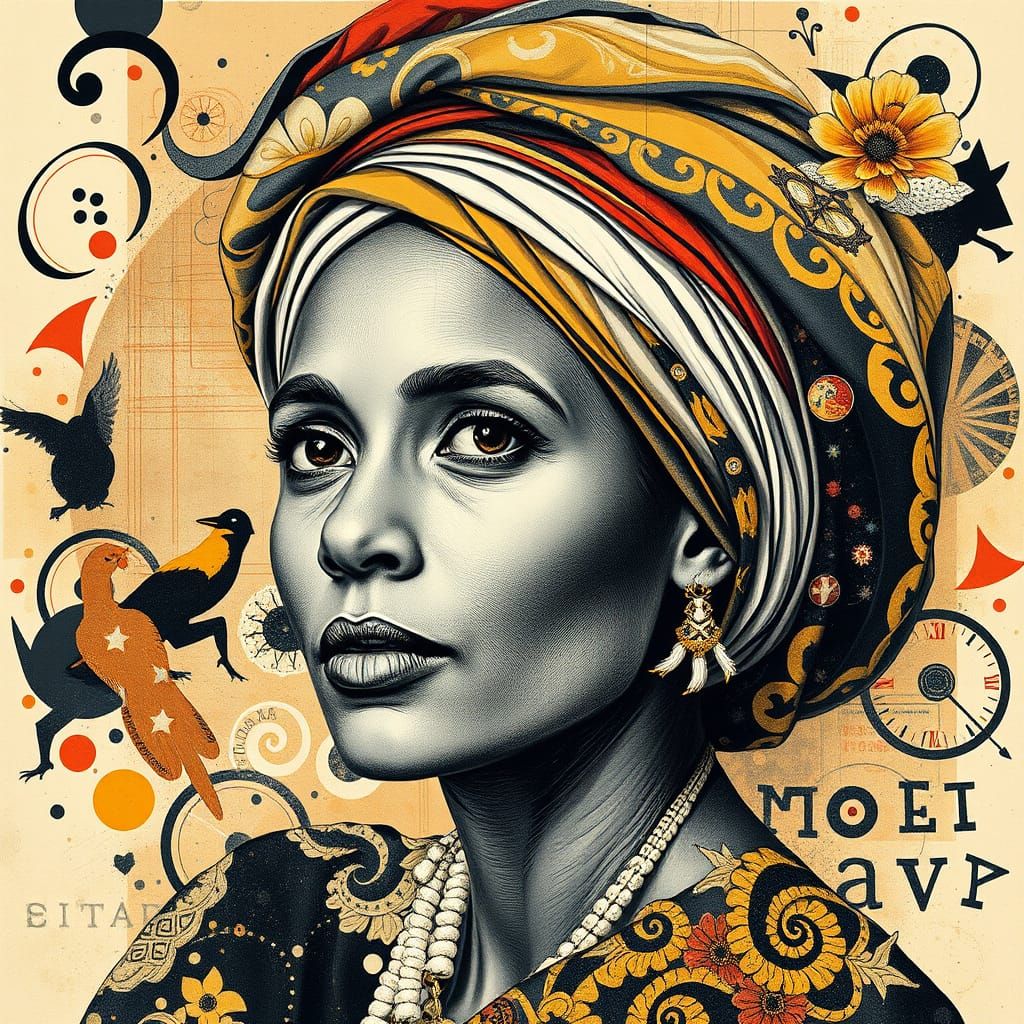Eritrean Woman in Engraving Style with Colorful Turban