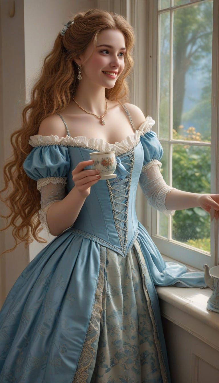 Ethereal 18th Century Noblewoman Watches Her Daughter Play