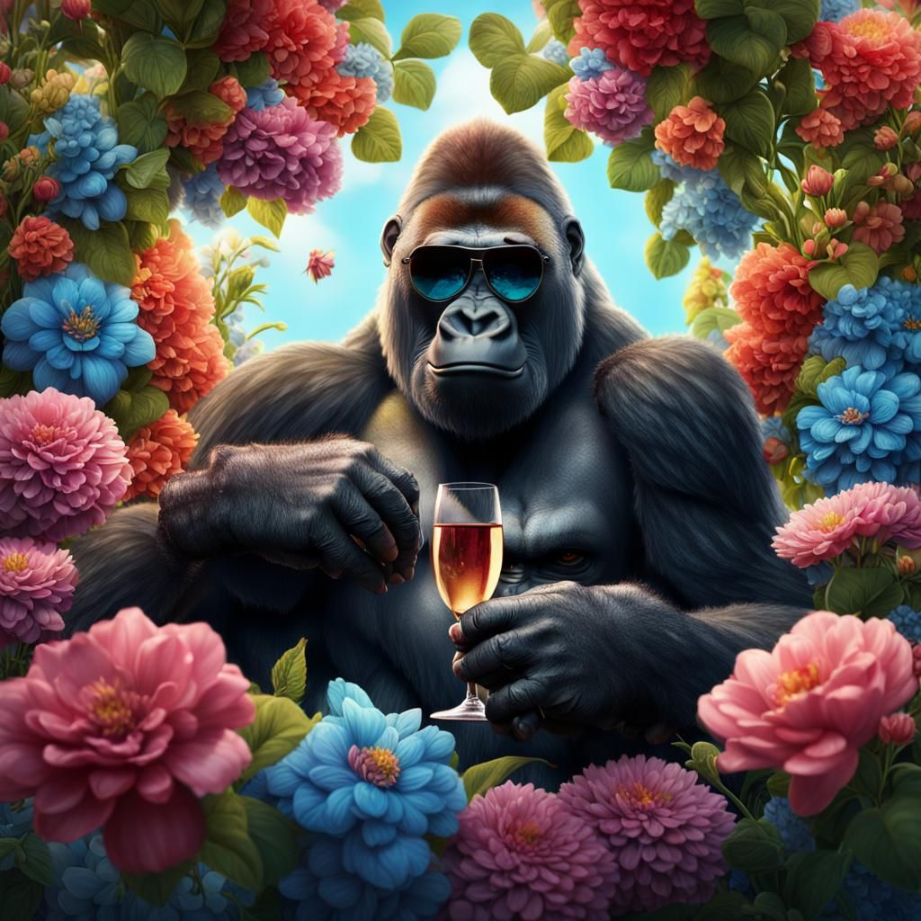 Happy Gorilla with Wine: Detailed Matte Painting