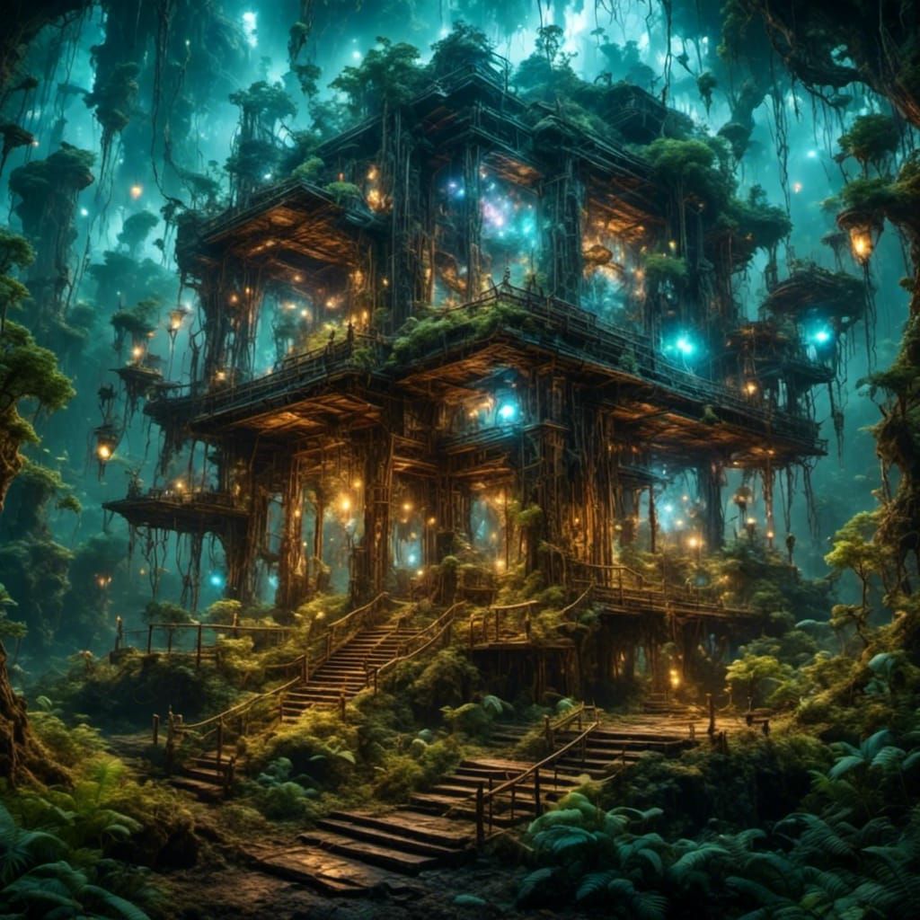 Asian Android in Cosmic Lightning Dreamscape