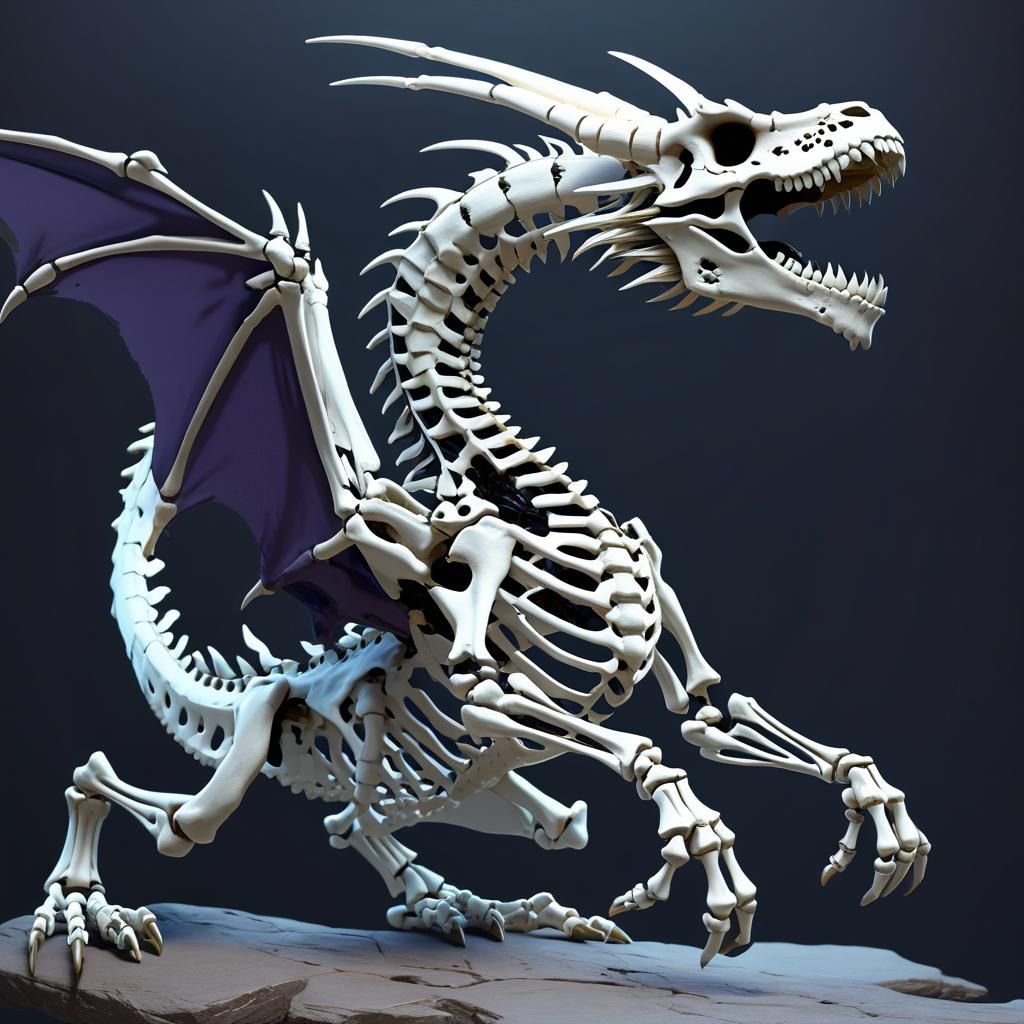 Cyberpunk-Style Skeleton Dragon in Anime Aesthetic