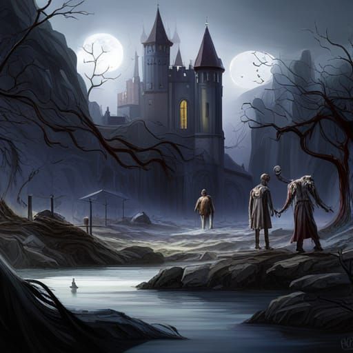 Zombie Skeleton Graveyard Scene: Fantasy Concept Art