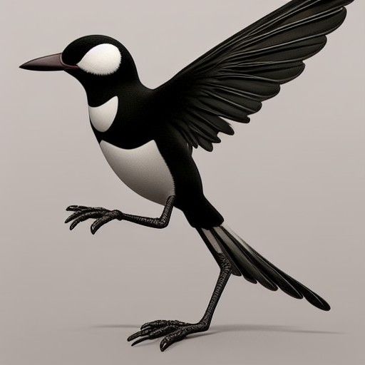 Cute Magpie Bird in Pixar Style 3D Rendering