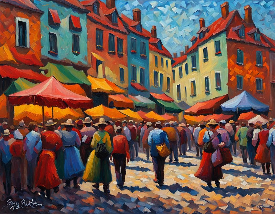 Colorful Carneval in Town as Expressionist Painting