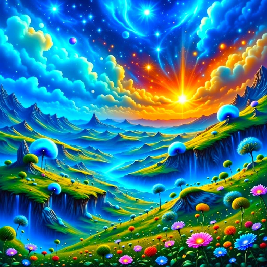 Cosmic Alien Flower Fields in Grungy Oil Paintings