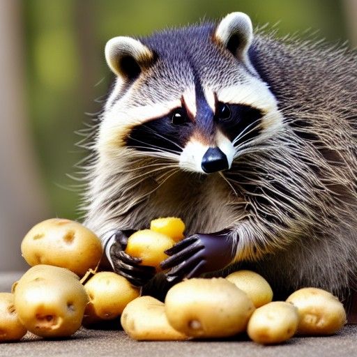 Fat Raccoon-Beaver Hybrid Devouring Potatoes