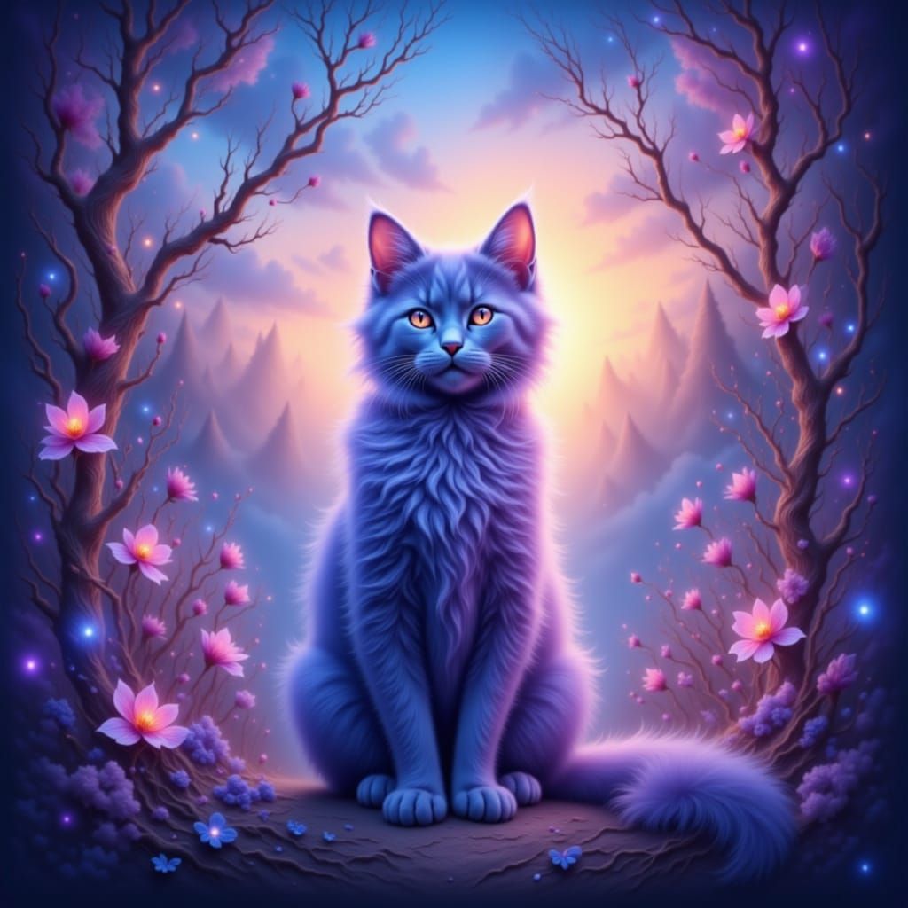 Ethereal Cat in Golden Twilight Painterly Style