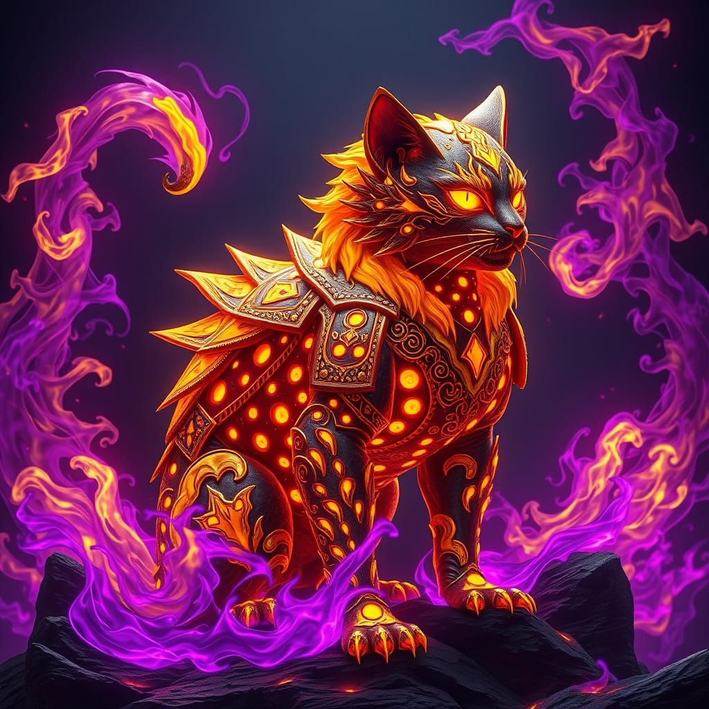Lava Cat in Ornate Dark Fantasy Style