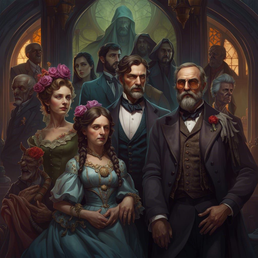 Victorian Zombie Family Portrait in Hyperdetailed Style