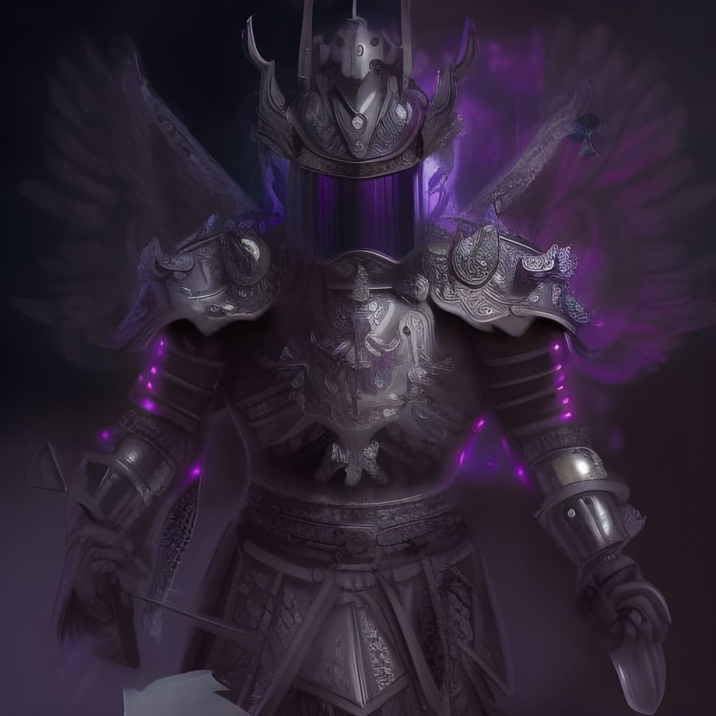 Winged Silver Samurai in Purple Armor Digital Painting