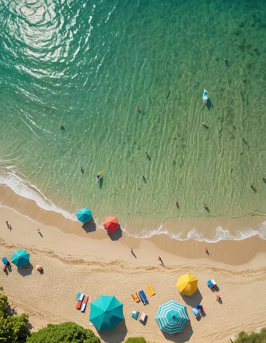 Sunny Beach Scene with Turquoise Waves, 3D Render