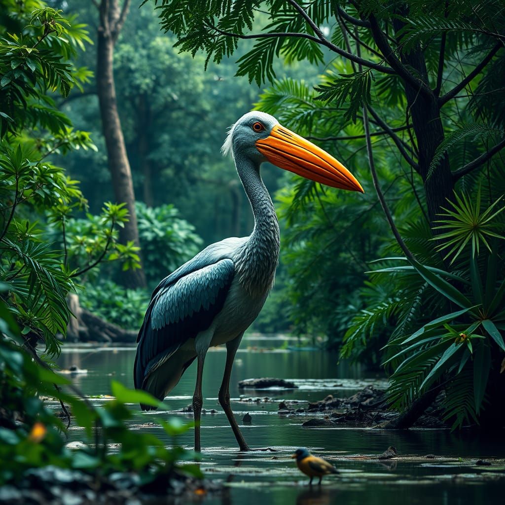 Majestic Shoebill Stork in Pristine Prehistoric Habitat