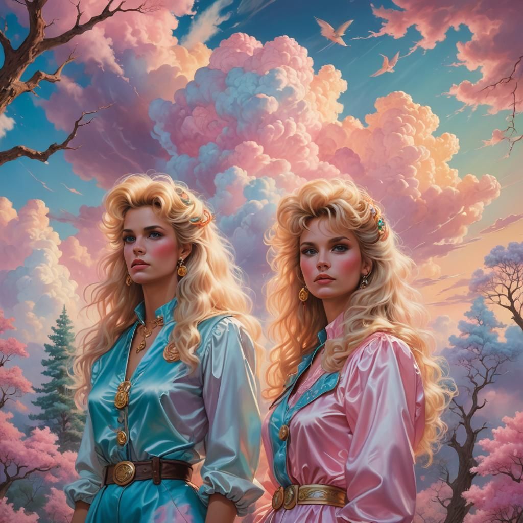 Dreamy 80s Pastel Ladies in Fantasy Landscape